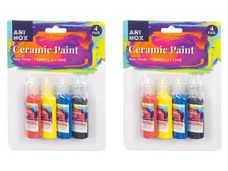 Ceramic Paint 22ml x 4 Cols / Pk Black, Blue, Red Yellow